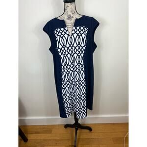 CB Plus Size Blue and white Circle patterned Midi length sleeveless dress